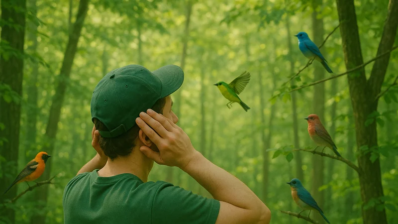Editorial visual illustrating Is There a Shazam for Birds? How Sound ID Actually Works