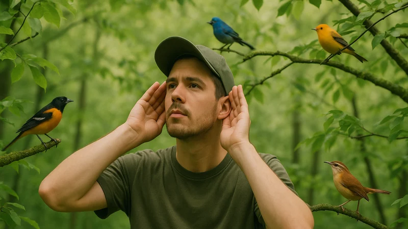 Editorial visual illustrating 'Which Bird Makes This Sound?' A Decision Tree for Common Calls