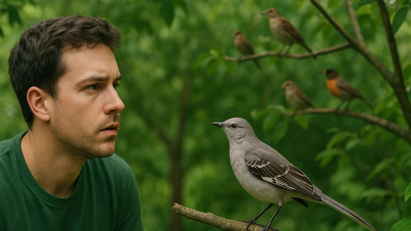 Editorial visual illustrating Why Your Bird App Says Mockingbird for Everything: Handling Mimics